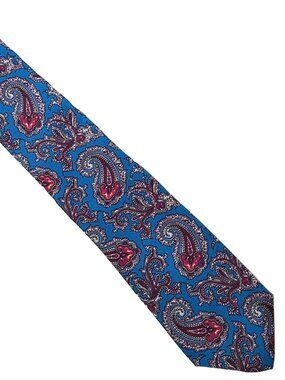 Vintage Pips by Rooster Blue Pink Gray Paisley Silk Slender Tie Necktie 2.5 x 55